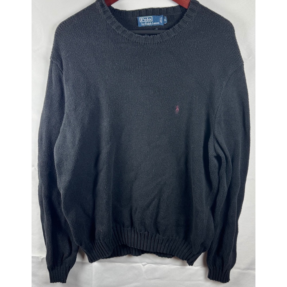 Polo Ralph Lauren Mens XL Black 100% Cotton Crewneck Sweater Red Pony Logo